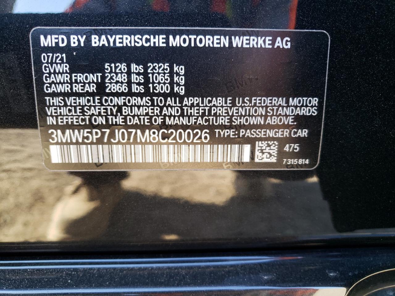 VIN 3MW5P7J07M8C20026 2021 BMW 3 SERIES no.12