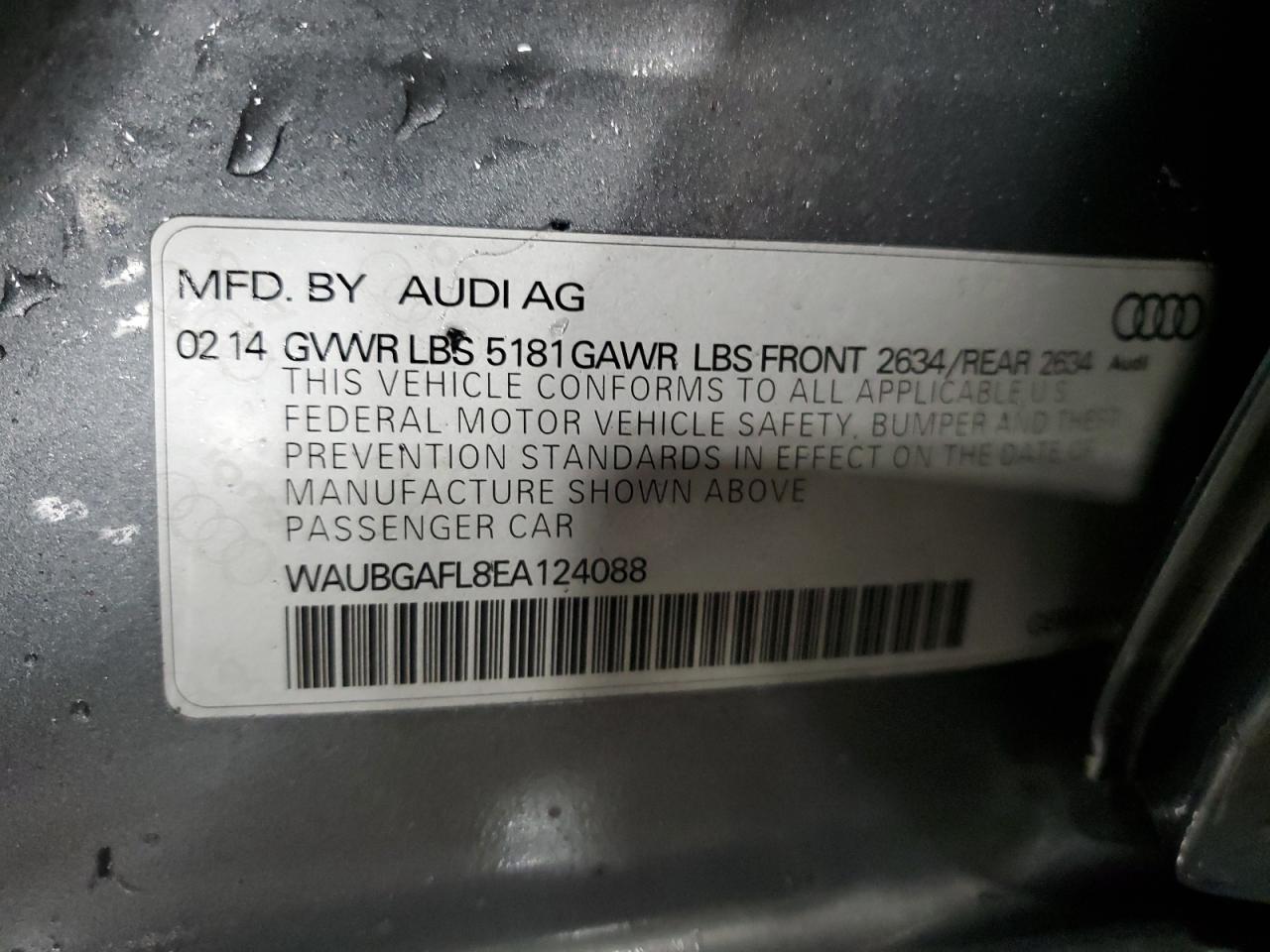 2014 Audi S4 Premium Plus VIN: WAUBGAFL8EA124088 Lot: 85737144