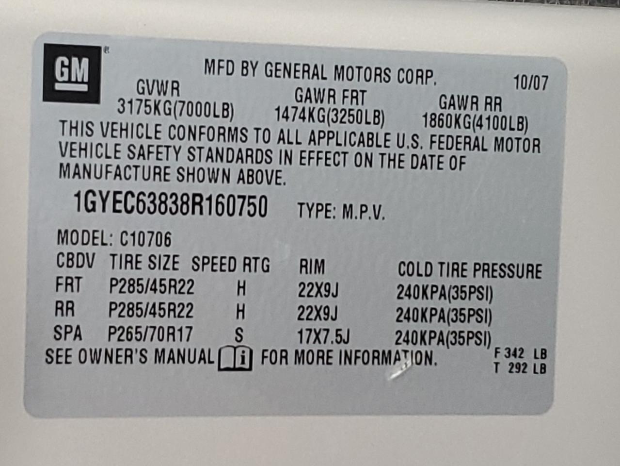 2008 Cadillac Escalade Luxury VIN: 1GYEC63838R160750 Lot: 84481914