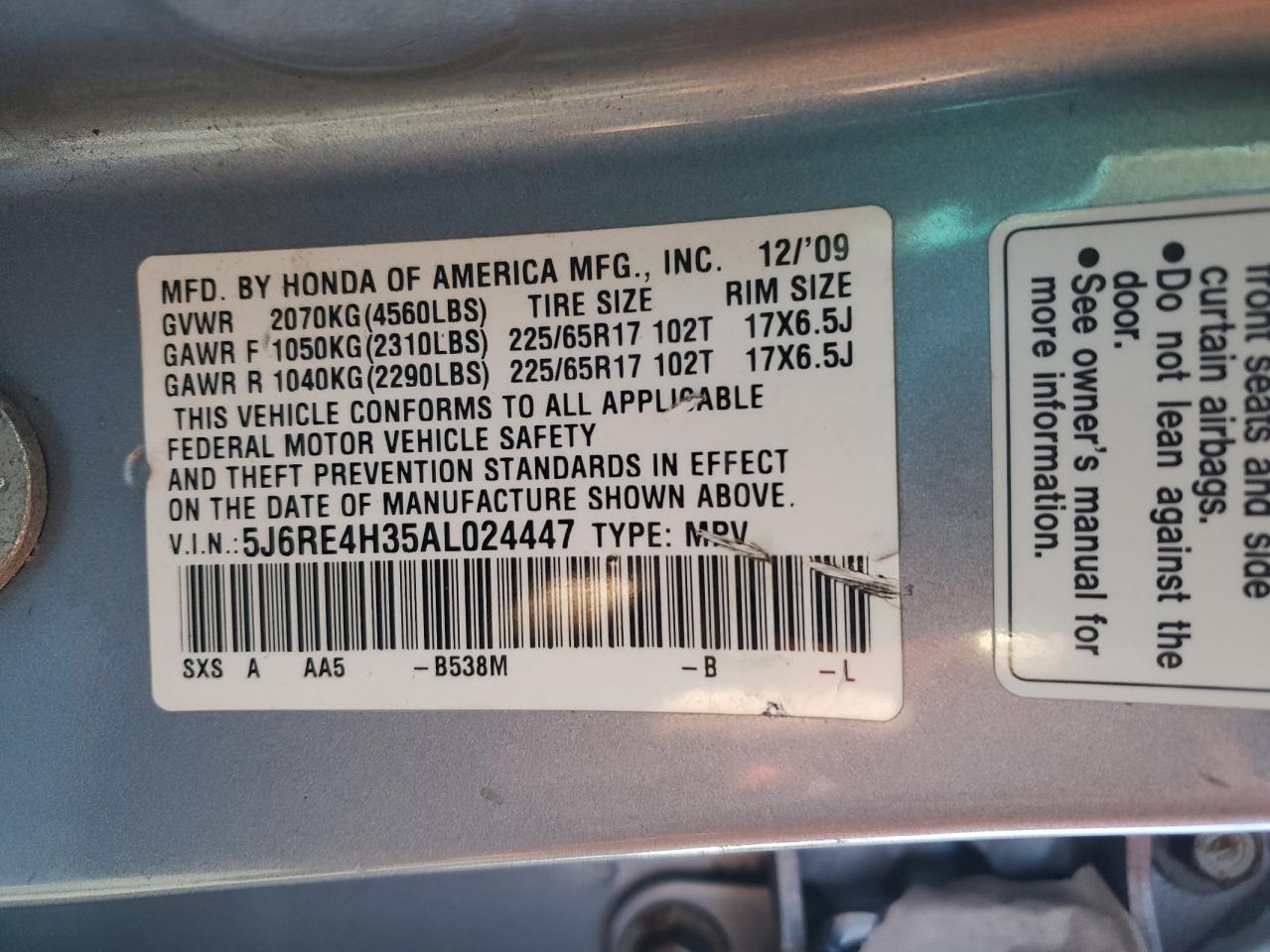 2010 Honda Cr-V Lx VIN: 5J6RE4H35AL024447 Lot: 84269774