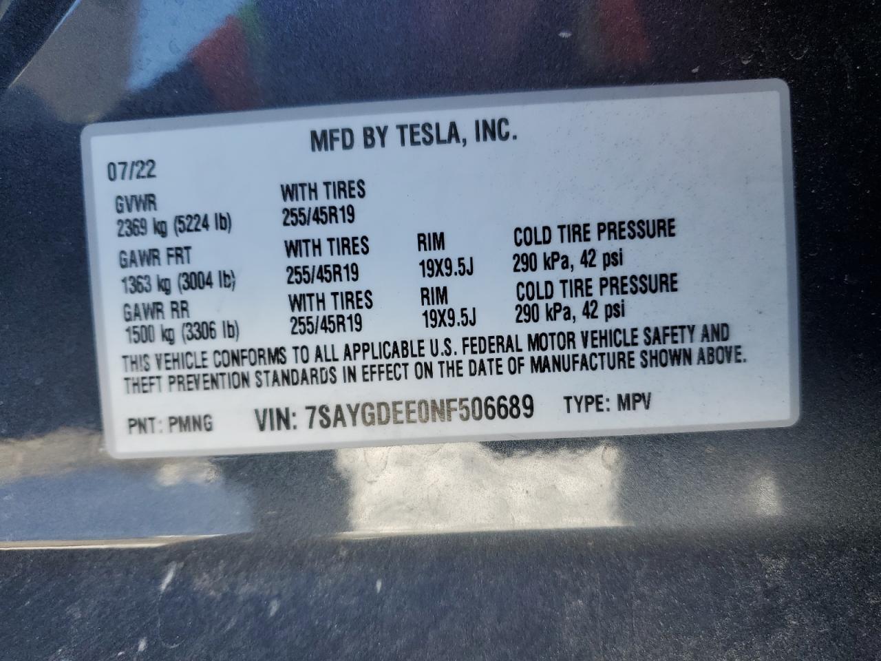 2022 Tesla Model Y VIN: 7SAYGDEE0NF506689 Lot: 83912974