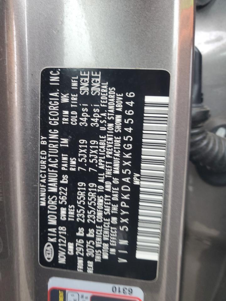 2019 Kia Sorento Sx VIN: 5XYPKDA5XKG545646 Lot: 86575444