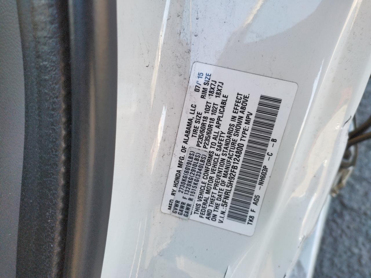 VIN 5FNRL5H92FB124800 2015 HONDA ODYSSEY no.13