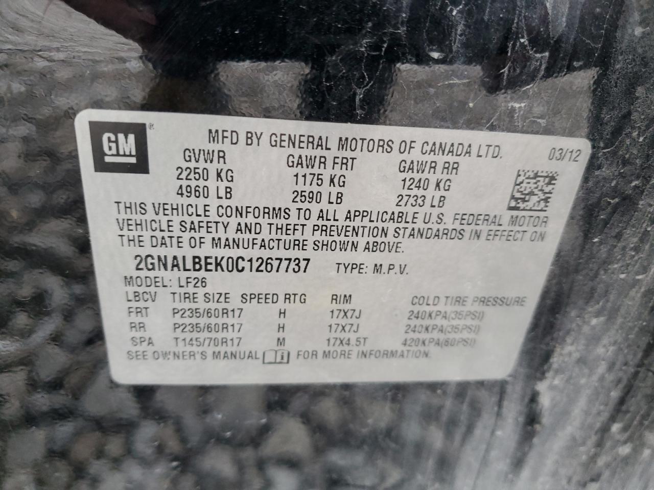 2012 Chevrolet Equinox Ls VIN: 2GNALBEK0C1267737 Lot: 85103164