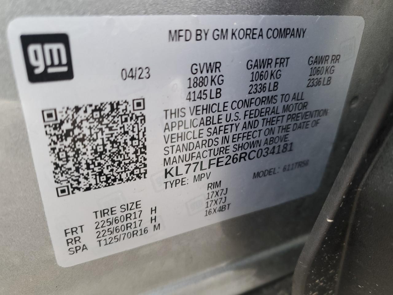 VIN KL77LFE26RC034181 2024 CHEVROLET TRAX no.14