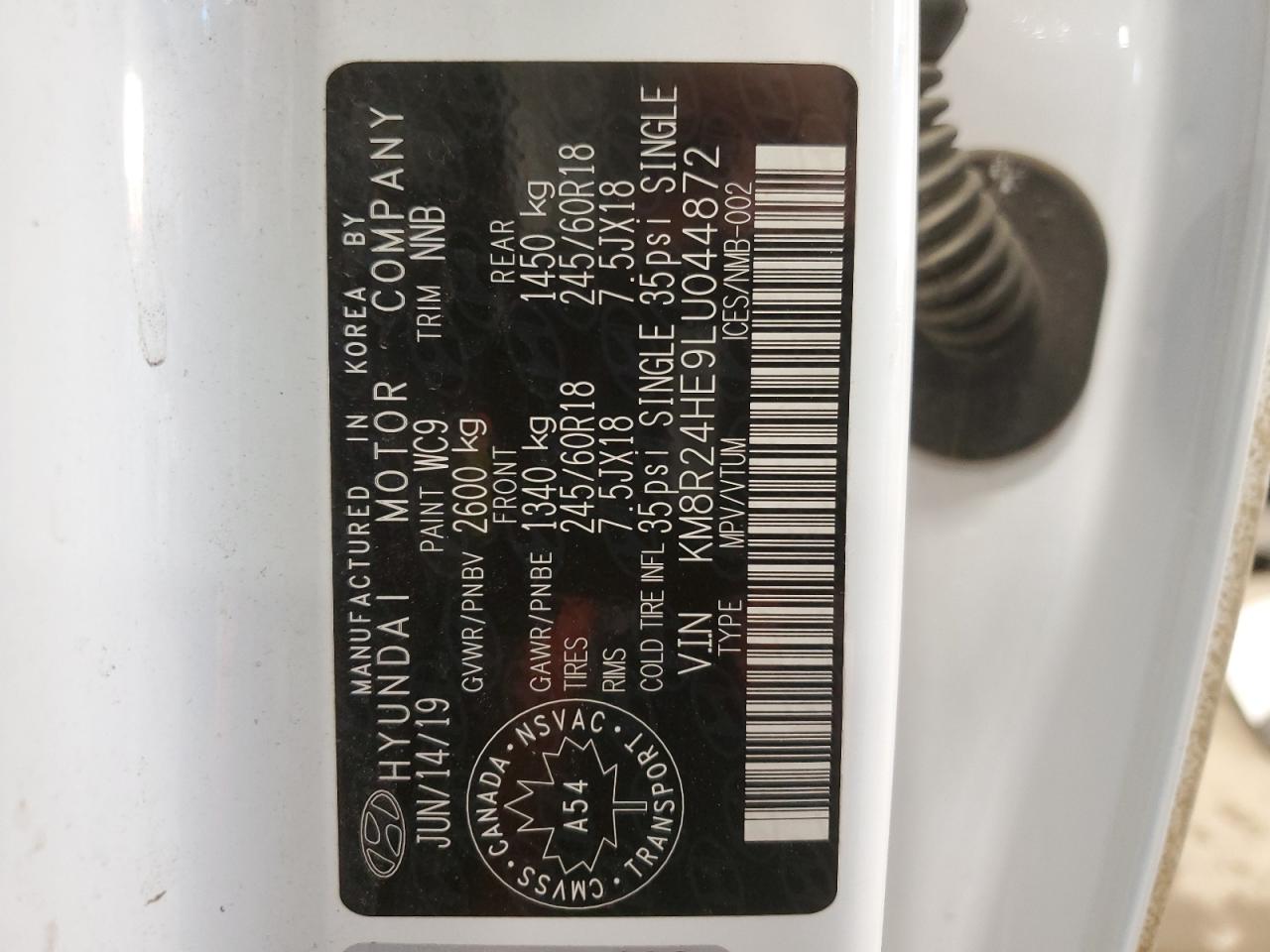 2020 Hyundai Palisade Sel VIN: KM8R24HE9LU044872 Lot: 82694374