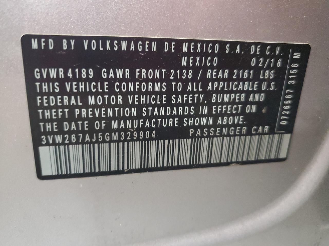 VIN 3VW267AJ5GM329904 2016 VOLKSWAGEN JETTA no.12