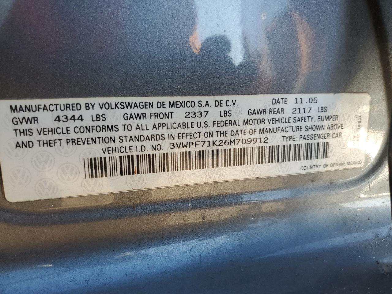 2006 Volkswagen Jetta Value VIN: 3VWPF71K26M709912 Lot: 89322875
