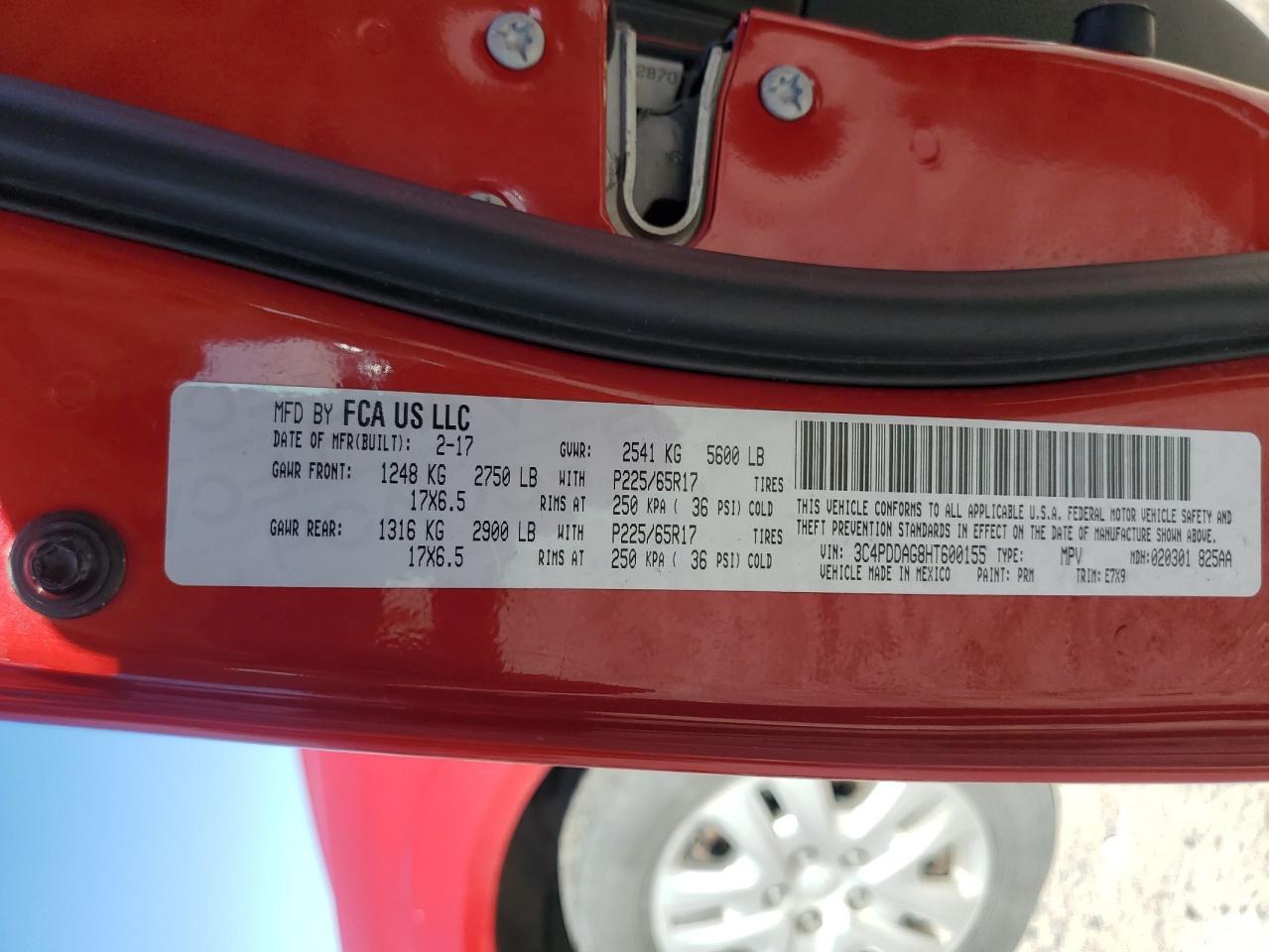 2017 Dodge Journey Se VIN: 3C4PDDAG8HT600155 Lot: 87275634