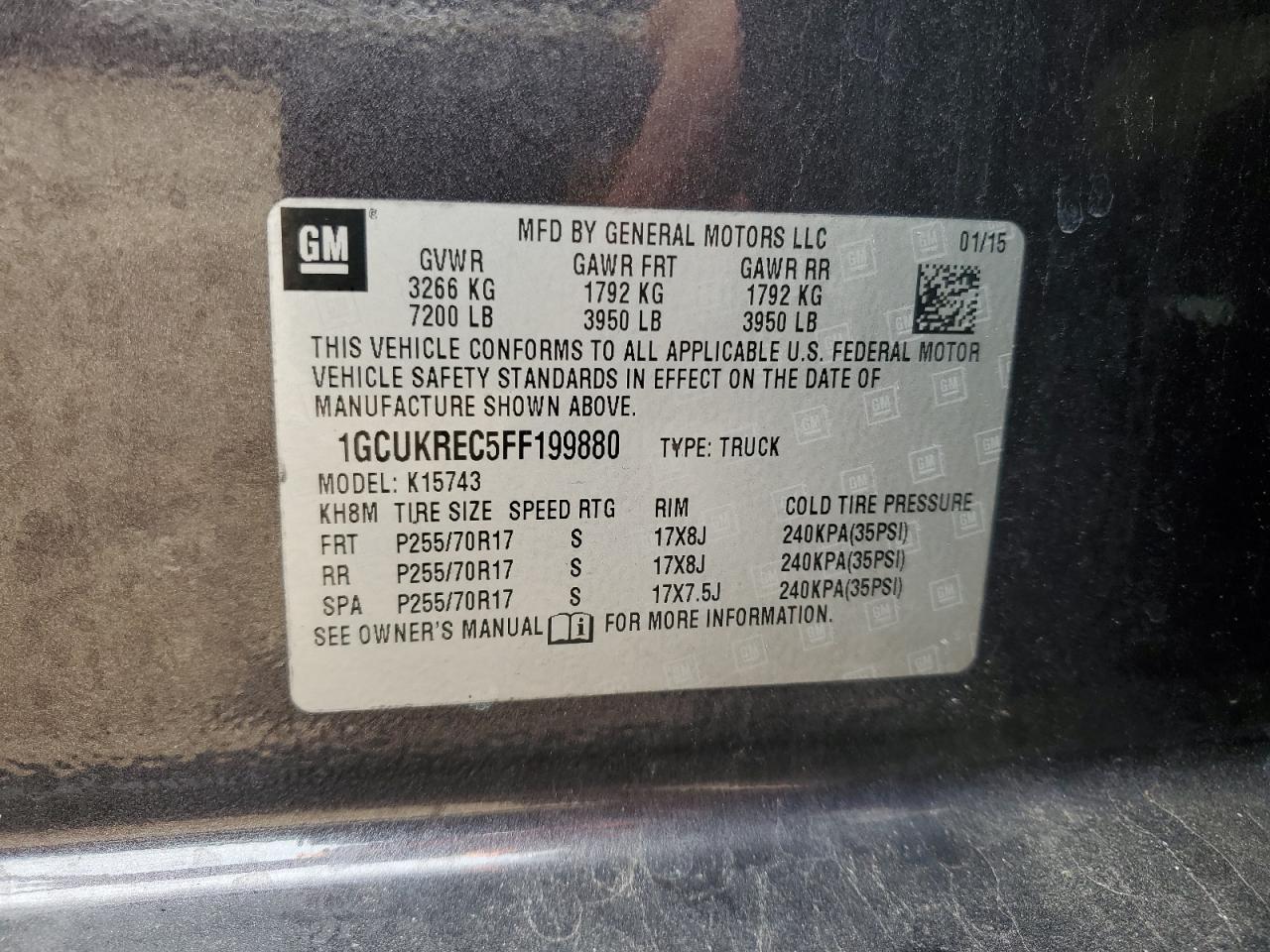 VIN 1GCUKREC5FF199880 2015 CHEVROLET ALL Models no.12