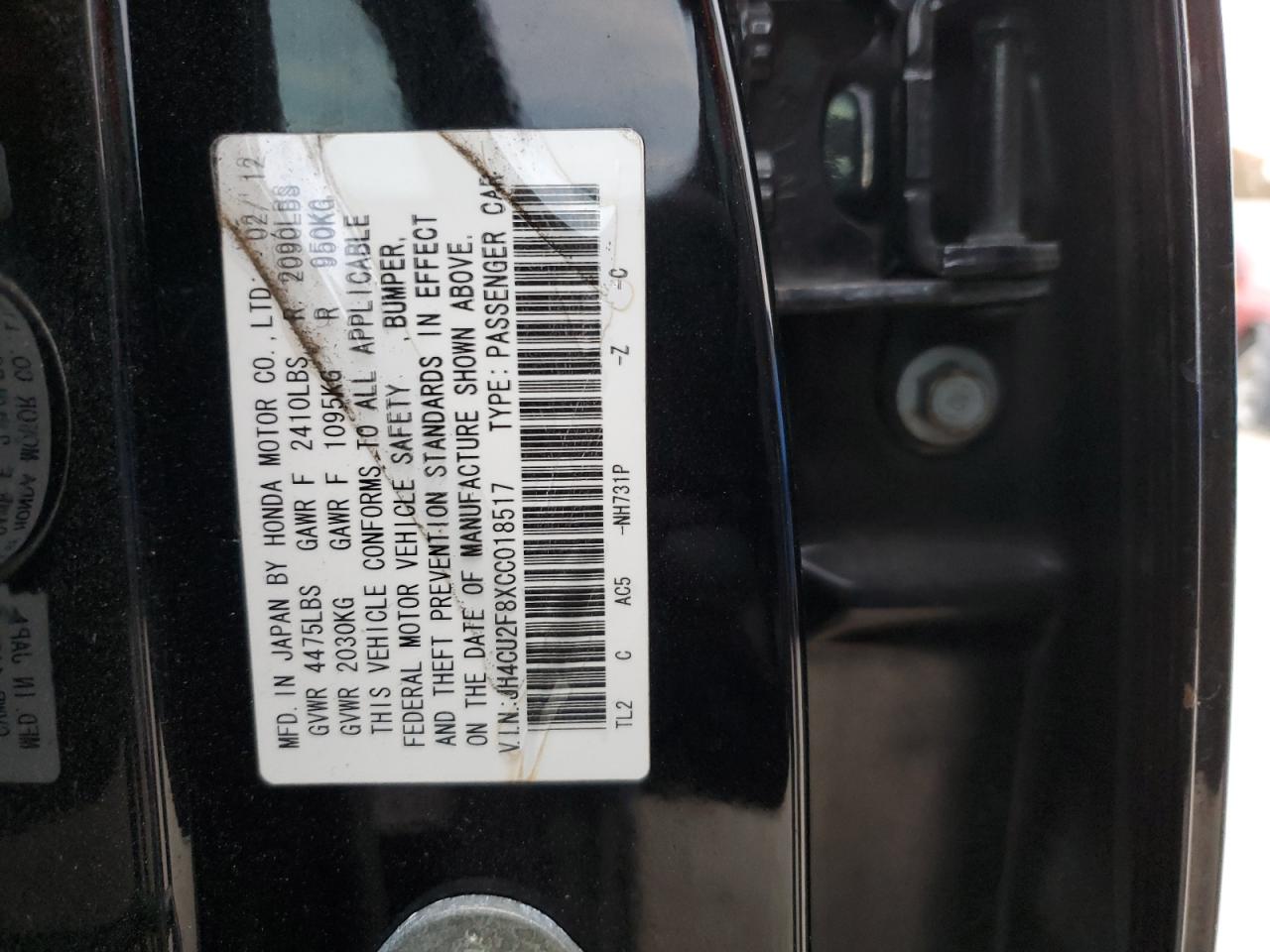 2012 Acura Tsx Se VIN: JH4CU2F8XCC018517 Lot: 83614174