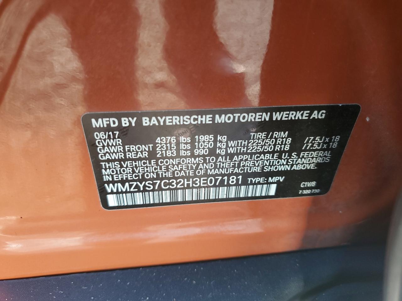 2017 Mini Cooper Countryman VIN: WMZYS7C32H3E07181 Lot: 83219184