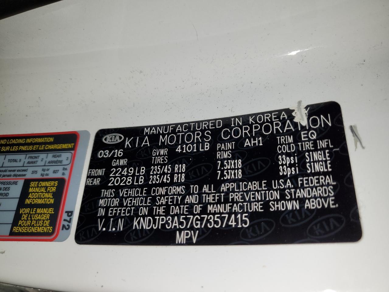 VIN KNDJP3A57G7357415 2016 KIA SOUL no.13