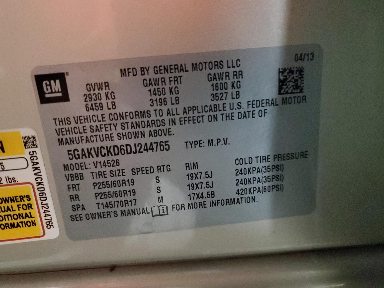 2013 Buick Enclave VIN: 5GAKVCKD6DJ244765 Lot: 83111724