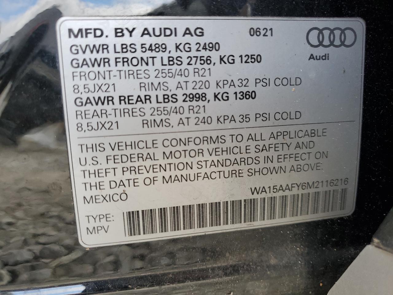 VIN WA15AAFY6M2116216 2021 AUDI Q5 no.13