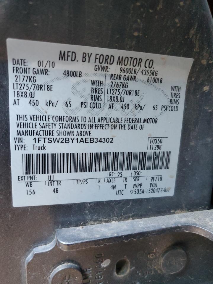 2010 Ford F250 Super Duty VIN: 1FTSW2BY1AEB34302 Lot: 86792074