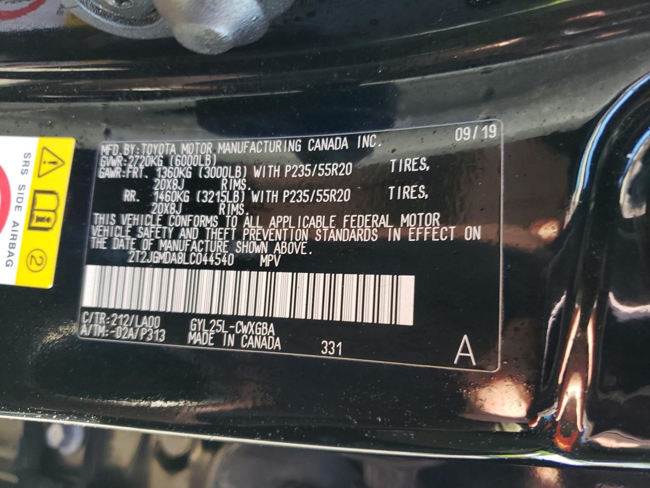 2020 Lexus Rx 450H VIN: 2T2JGMDA8LC044540 Lot: 82788364