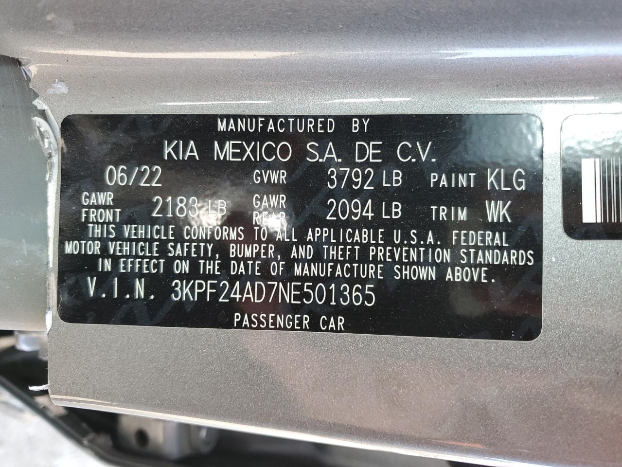 VIN 3KPF24AD7NE501365 2022 KIA FORTE no.13