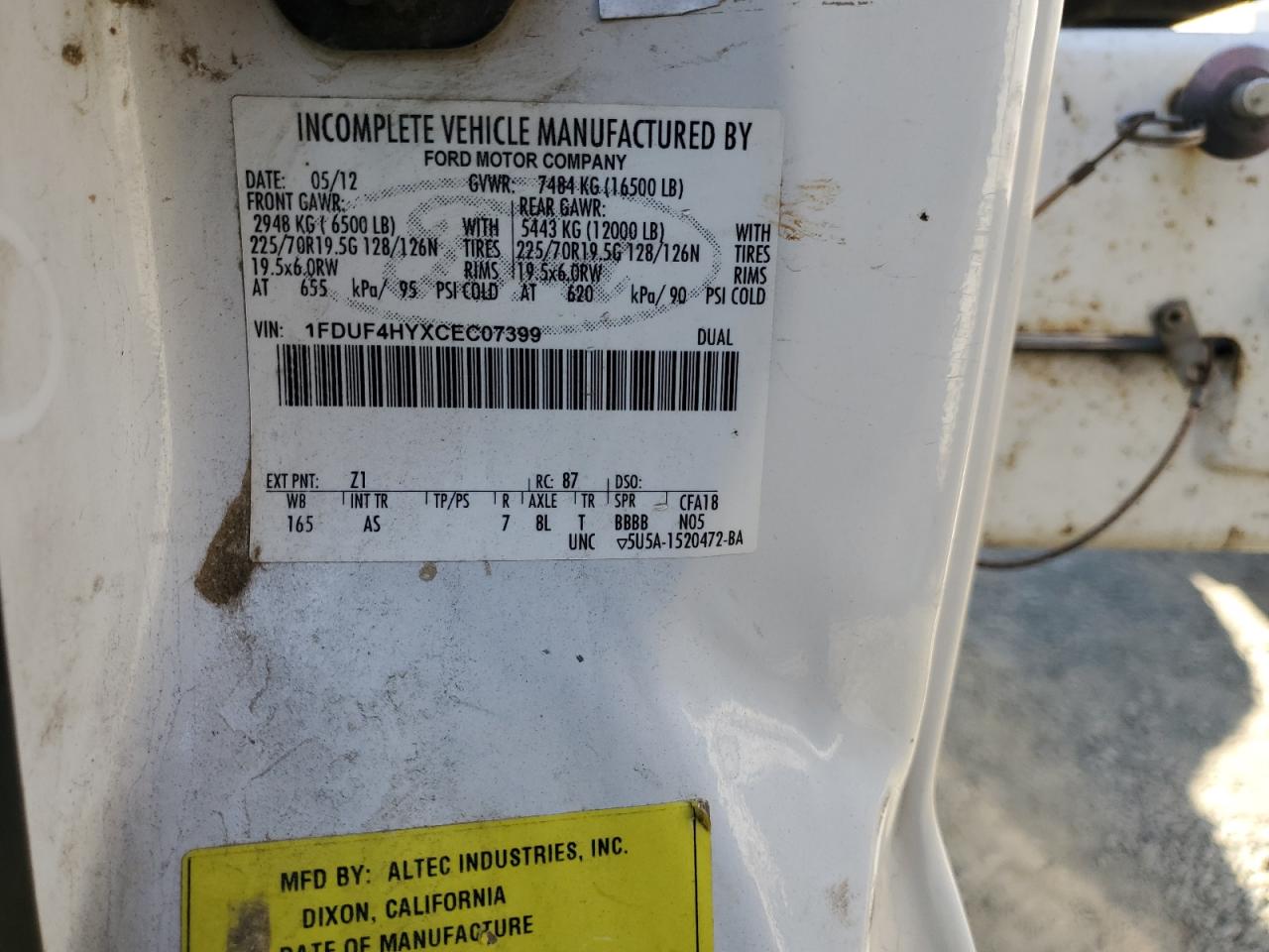 2012 Ford F450 Super Duty VIN: 1FDUF4HYXCEC07399 Lot: 84935074