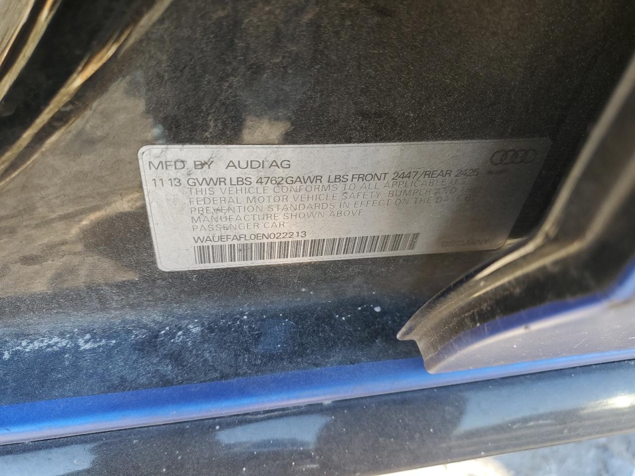 2014 Audi A4 Premium Plus VIN: WAUEFAFL0EN022213 Lot: 82697664