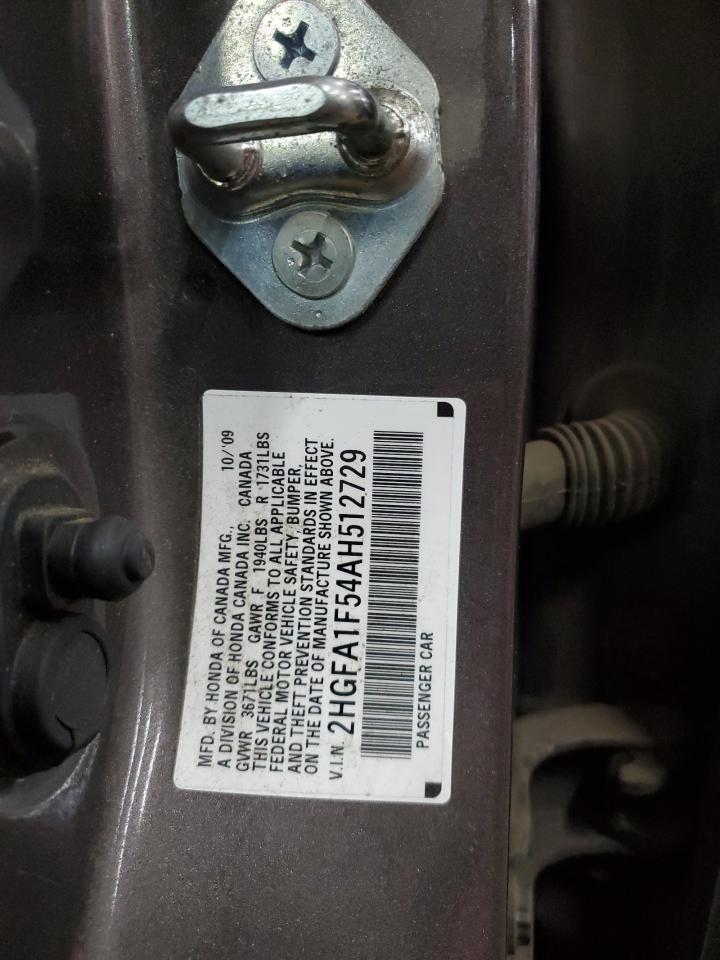2010 Honda Civic Lx VIN: 2HGFA1F54AH512729 Lot: 85340364