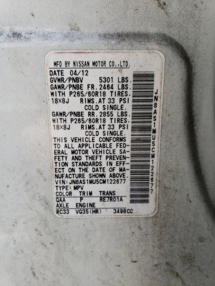 2012 Infiniti Fx35 VIN: JN8AS1MU5CM122677 Lot: 83633934