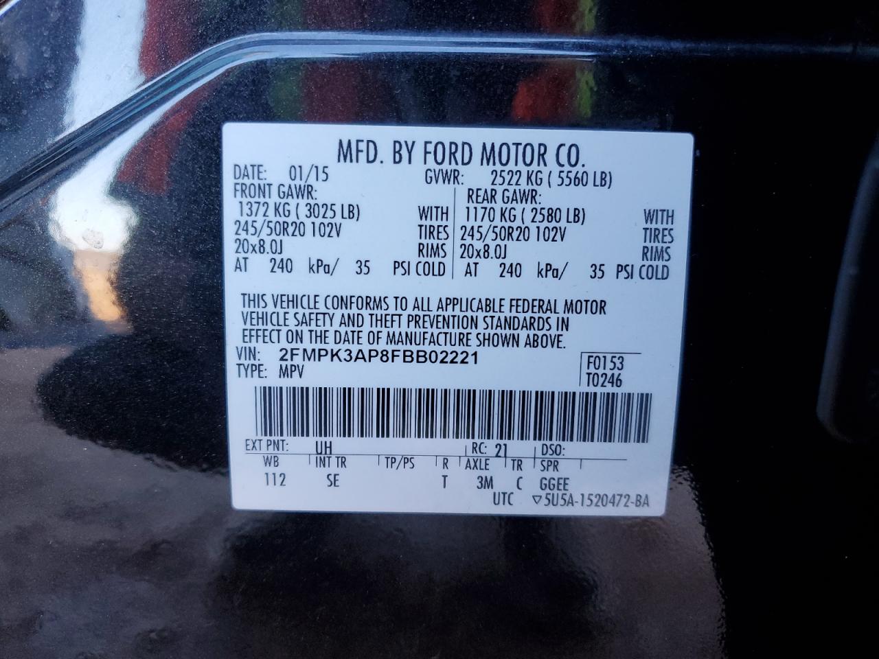 VIN 2FMPK3AP8FBB02221 2015 FORD EDGE no.13