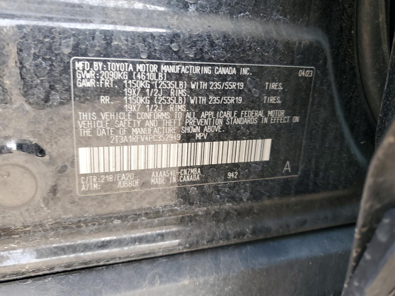 VIN 2T3A1RFV4PC352949 2023 TOYOTA RAV4 no.13