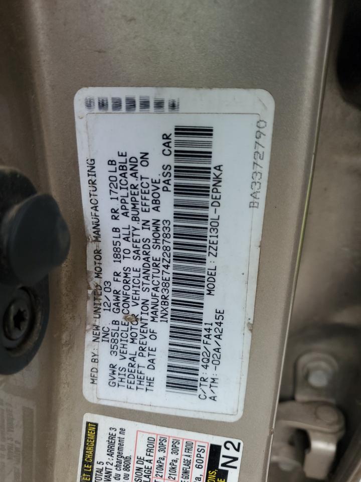 2004 Toyota Corolla Ce VIN: 1NXBR38E74Z287833 Lot: 85313884