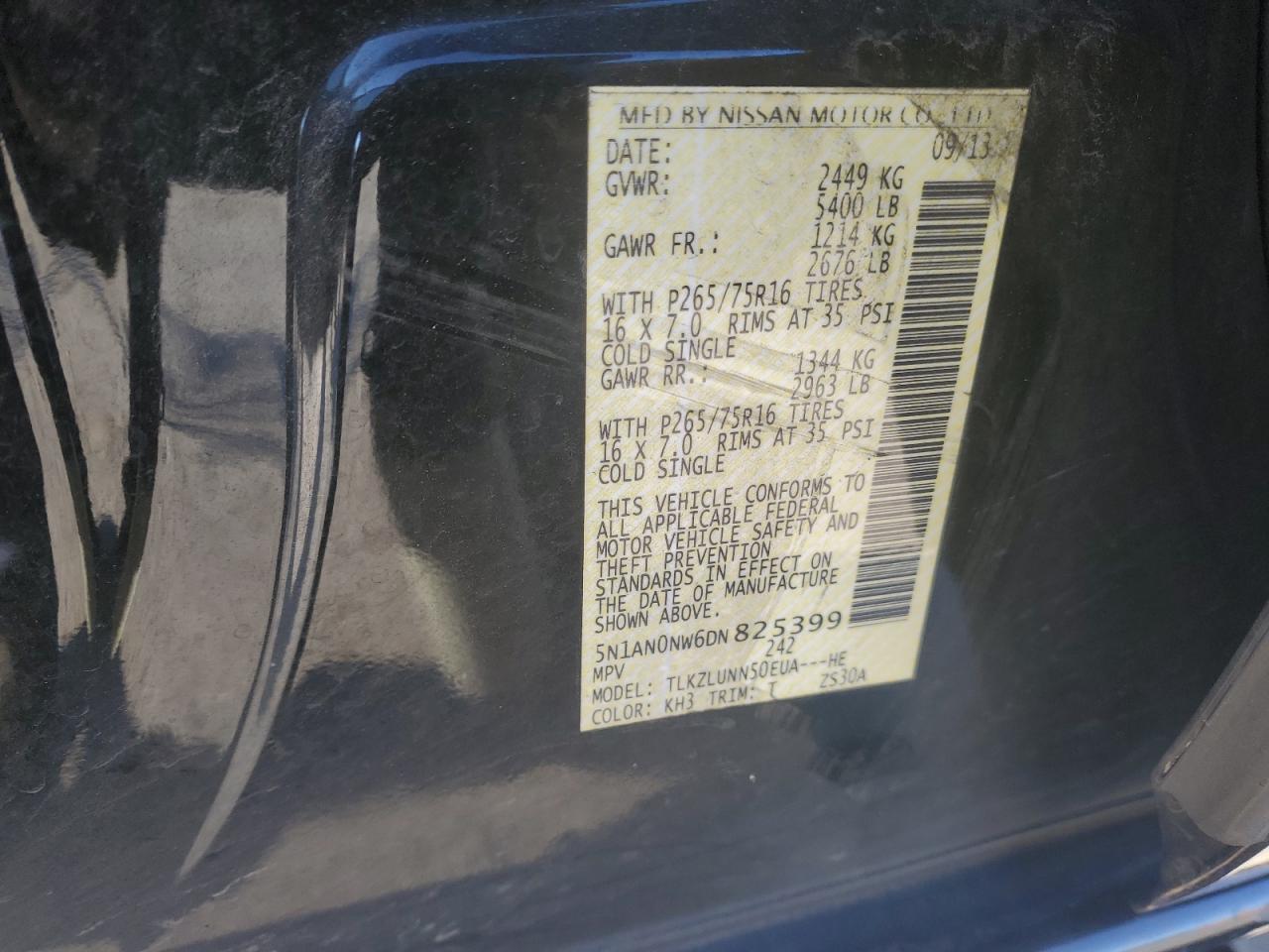 2013 Nissan Xterra X VIN: 5N1AN0NW6DN825399 Lot: 84597824