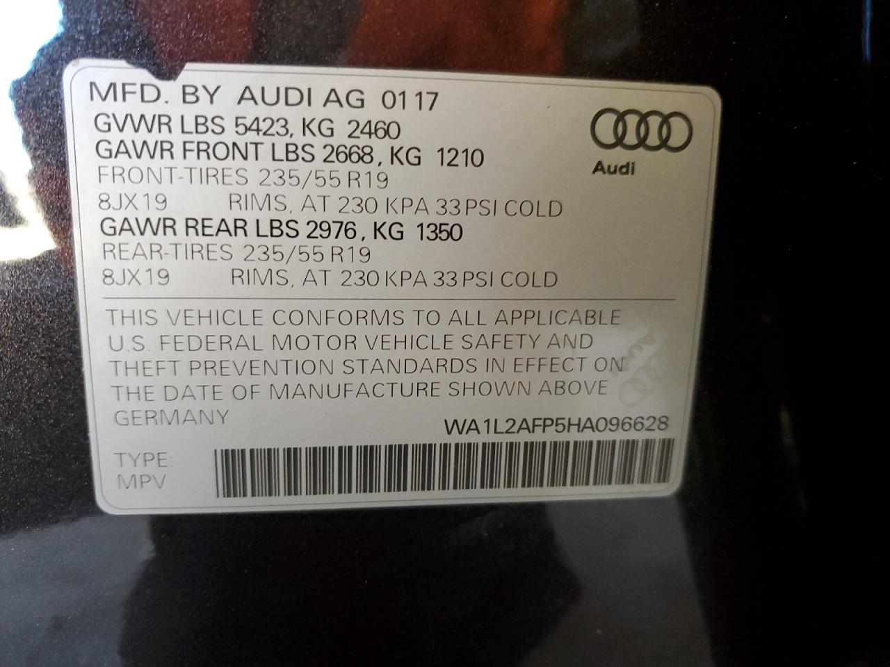 VIN WA1L2AFP5HA096628 2017 AUDI Q5 no.12