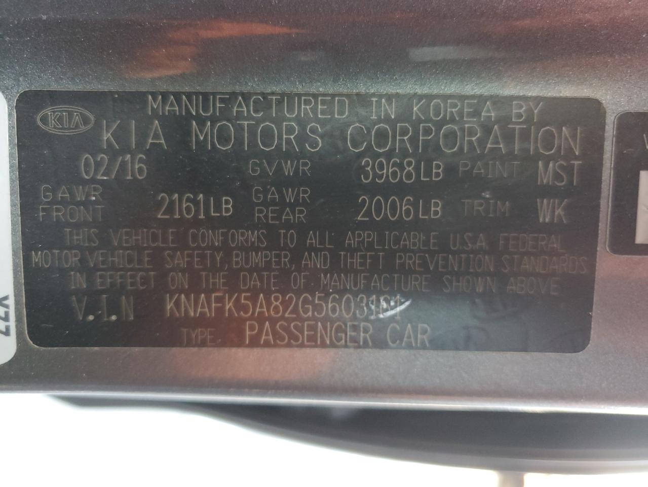 KNAFK5A82G5603161 2016 KIA FORTE - Image 12