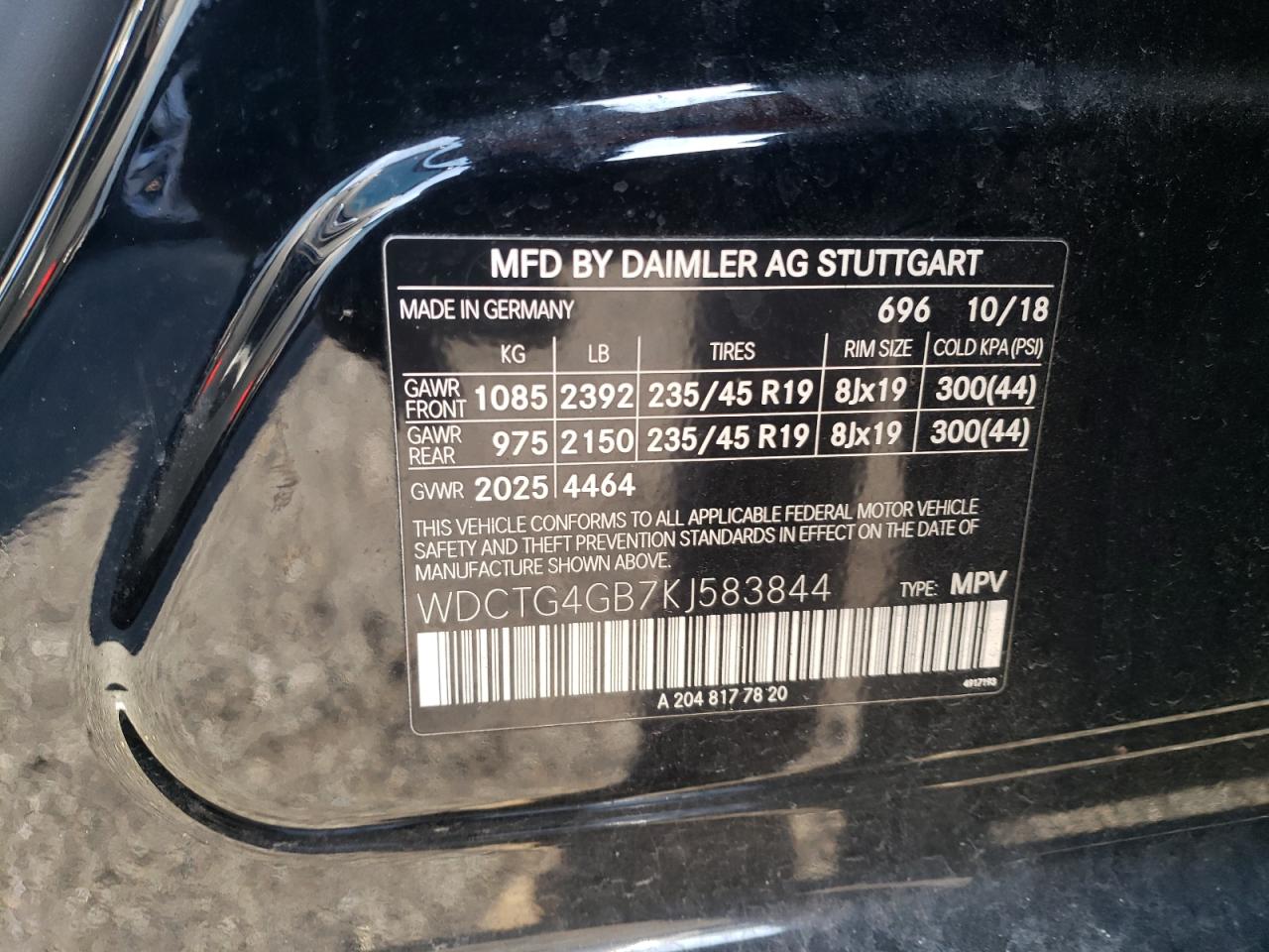 VIN WDCTG4GB7KJ583844 2019 MERCEDES-BENZ GLA-CLASS no.12