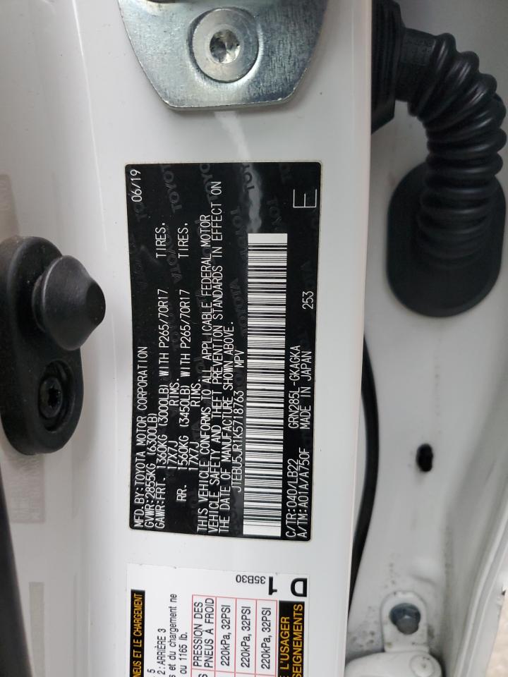 2019 Toyota 4Runner Sr5/Sr5 Premium VIN: JTEBU5JR1K5718763 Lot: 83493294