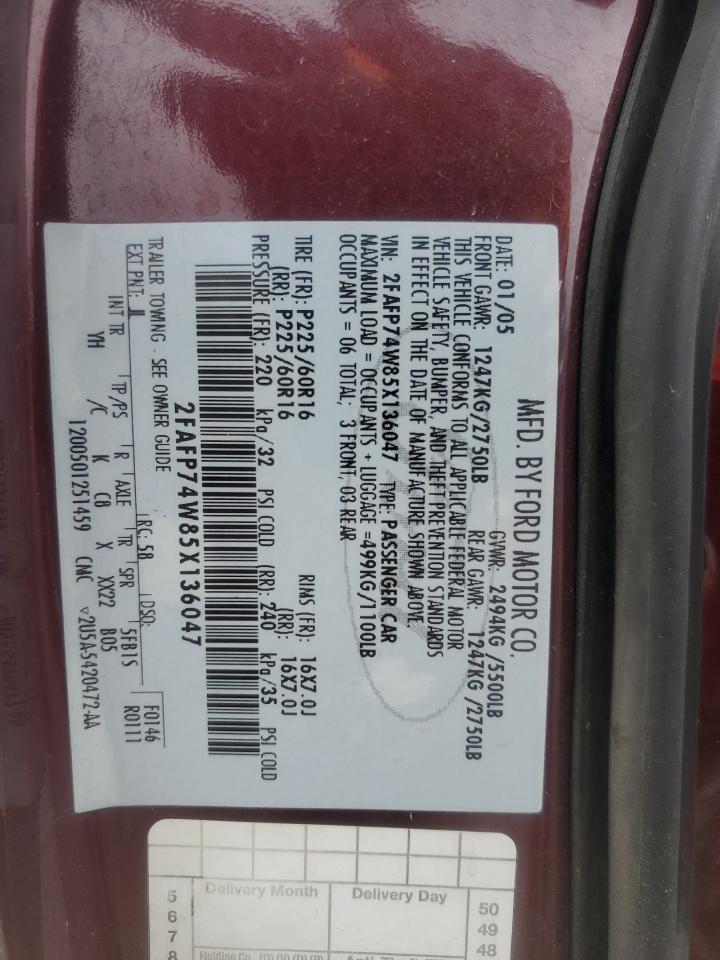 2005 Ford Crown Victoria Lx VIN: 2FAFP74W85X136047 Lot: 82915244