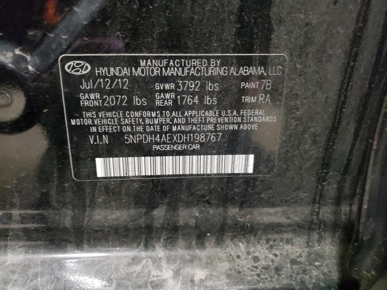 2013 Hyundai Elantra Gls VIN: 5NPDH4AEXDH198767 Lot: 84655594