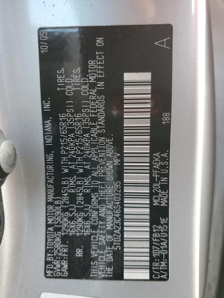 2006 Toyota Sienna Ce VIN: 5TDZA23C46S403295 Lot: 82815564