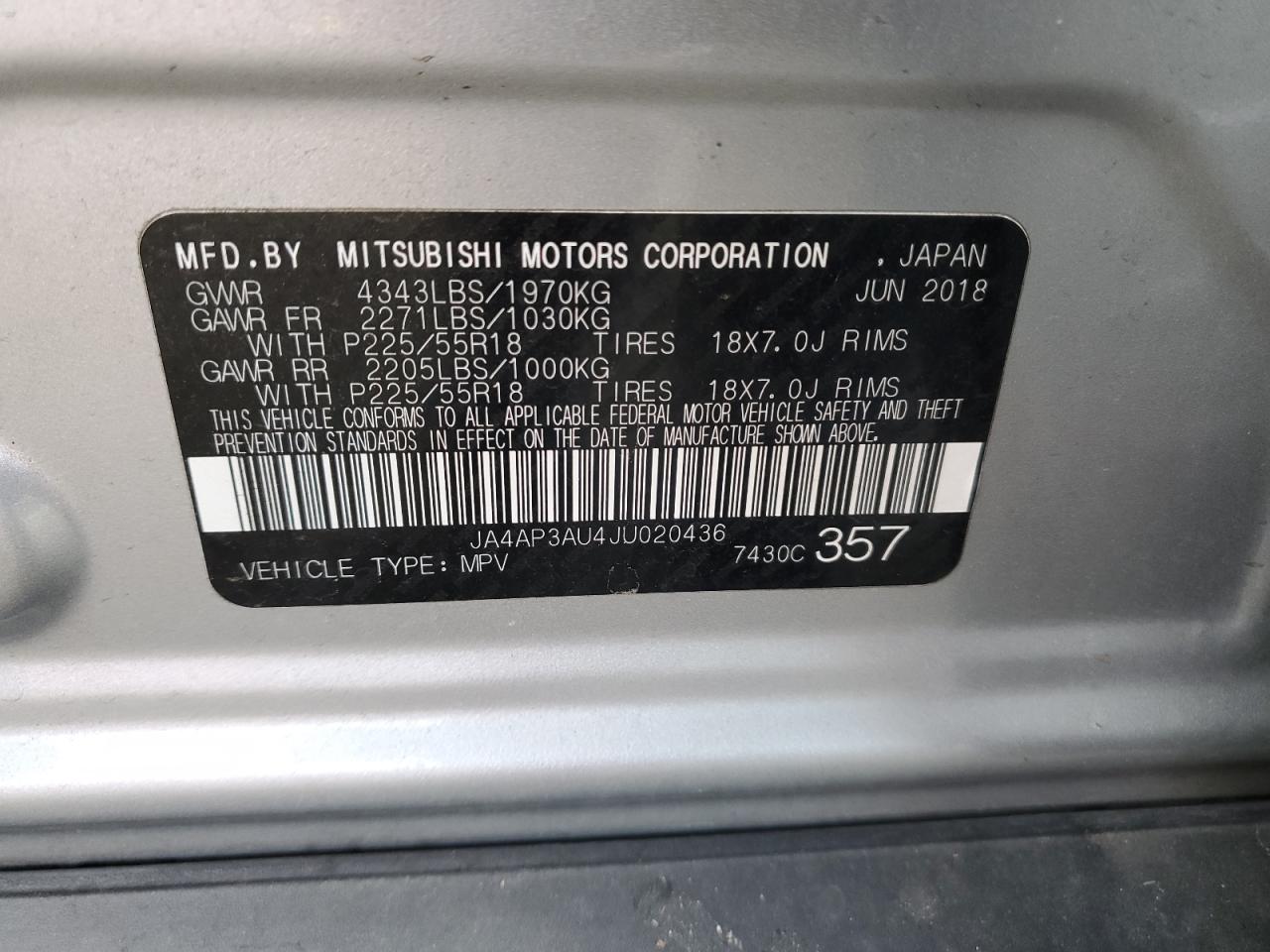 VIN JA4AP3AU4JU020436 2018 MITSUBISHI OUTLANDER no.13