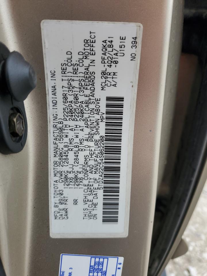 2004 Toyota Sienna Xle VIN: 5TDZA22C54S062200 Lot: 86113884