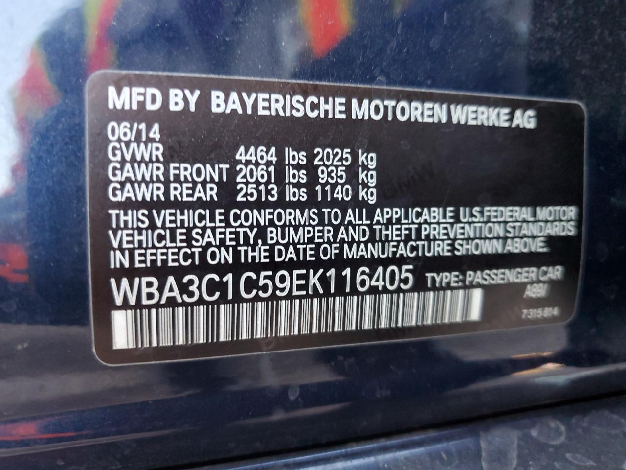 VIN WBA3C1C59EK116405 2014 BMW 3 SERIES no.13