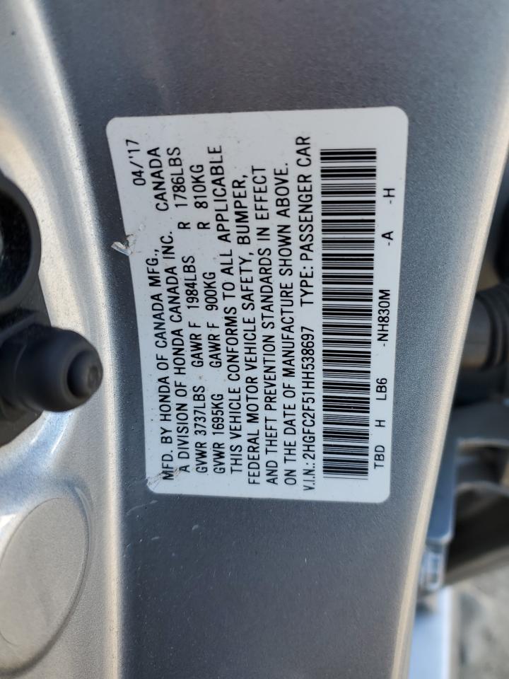 VIN 2HGFC2F51HH538697 2017 HONDA CIVIC no.12