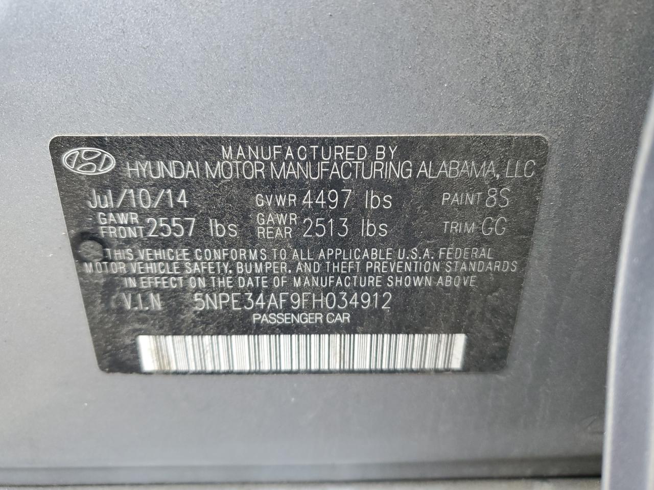 VIN 5NPE34AF9FH034912 2015 HYUNDAI SONATA no.13