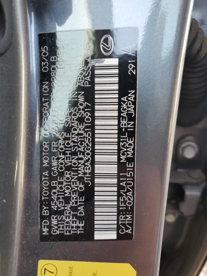 2005 Lexus Es 330 VIN: JTHBA30G255110917 Lot: 86218024