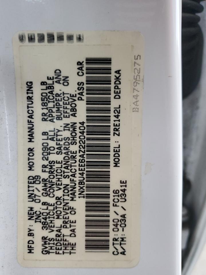 2010 Toyota Corolla Base VIN: 1NXBU4EE6AZ220404 Lot: 86752024