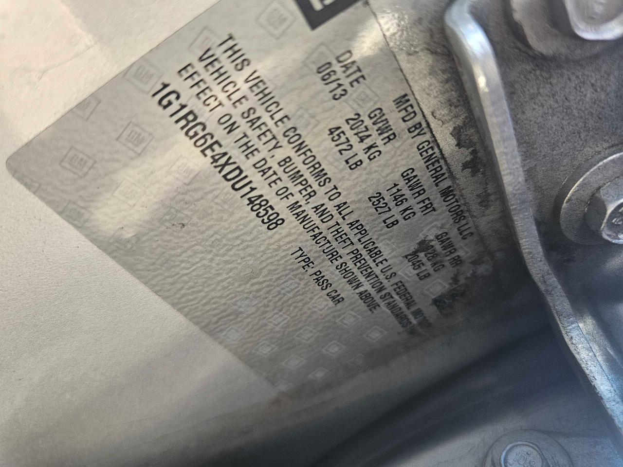 2013 Chevrolet Volt VIN: 1G1RG6E4XDU148598 Lot: 86211274