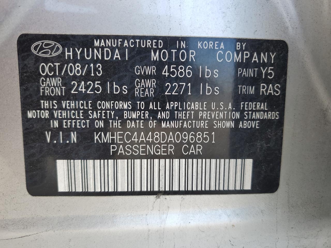 VIN KMHEC4A48DA096851 2013 HYUNDAI SONATA no.12