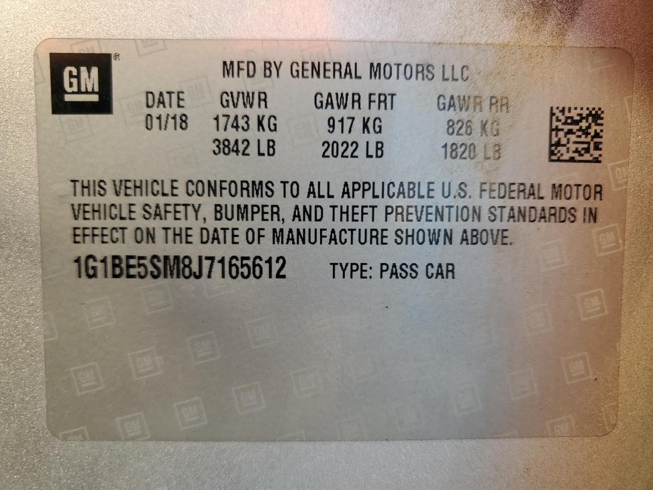 2018 Chevrolet Cruze Lt VIN: 1G1BE5SM8J7165612 Lot: 83752404