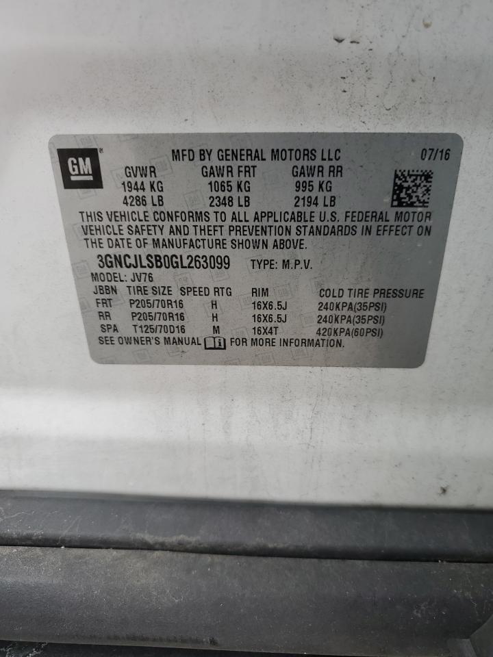 2016 Chevrolet Trax 1Lt VIN: 3GNCJLSB0GL263099 Lot: 83243294