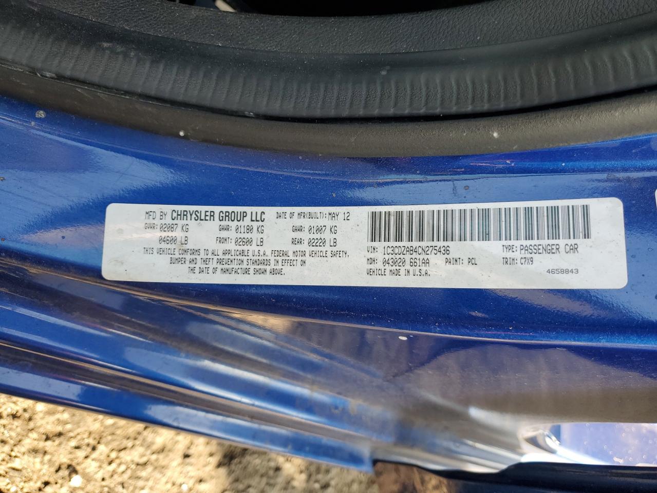 2012 Dodge Avenger Se VIN: 1C3CDZAB4CN275436 Lot: 83518484