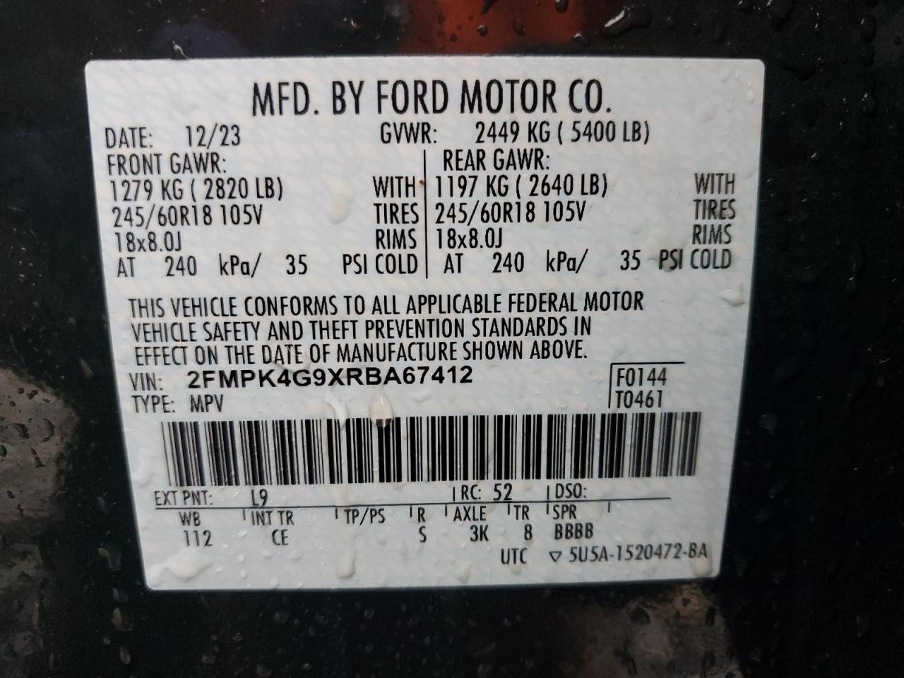 VIN 2FMPK4G9XRBA67412 2024 FORD EDGE no.13